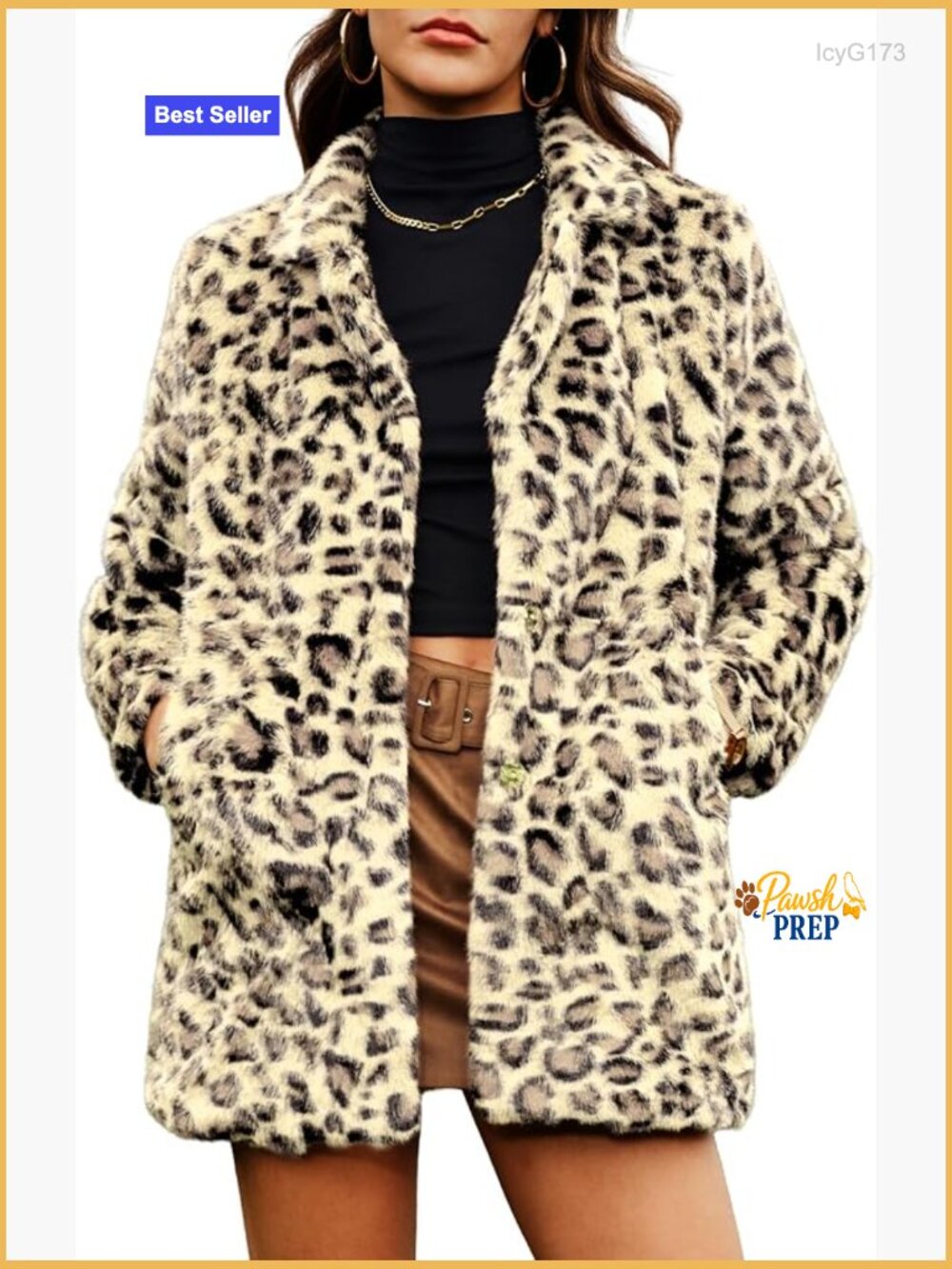 Faux Fur Long Winter Coat Notch Lapel Jacket with Pockets